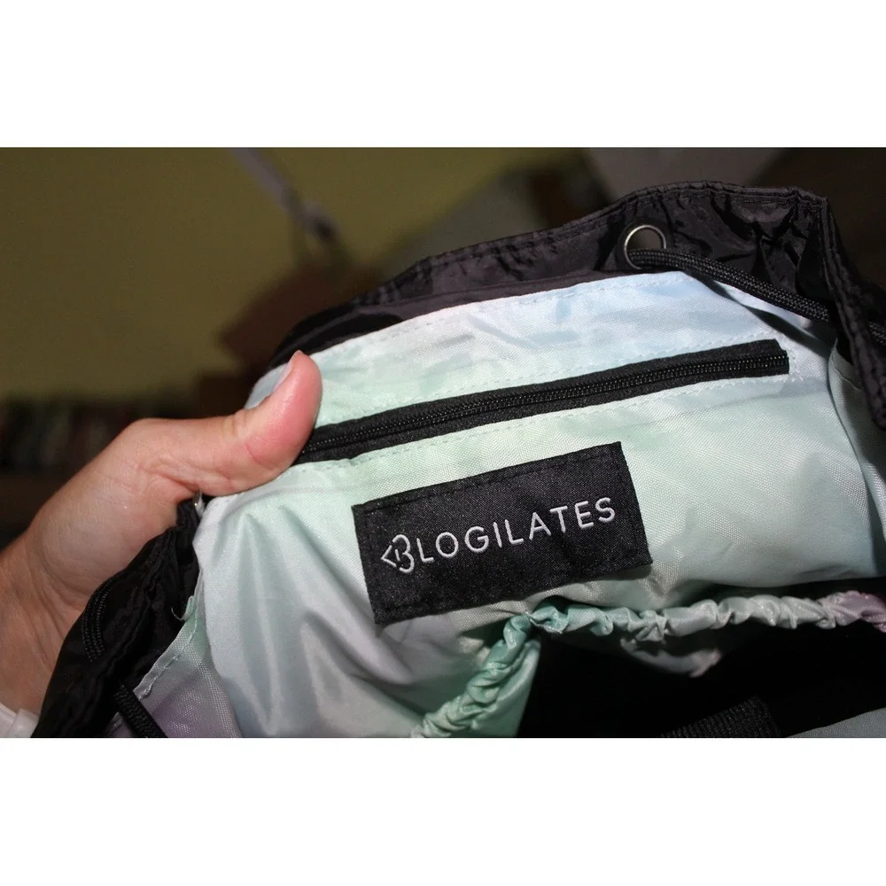 Blogilates‎ Black Puffy Backpack Nylon Drawstring Gym Bag with Shoe Compartment